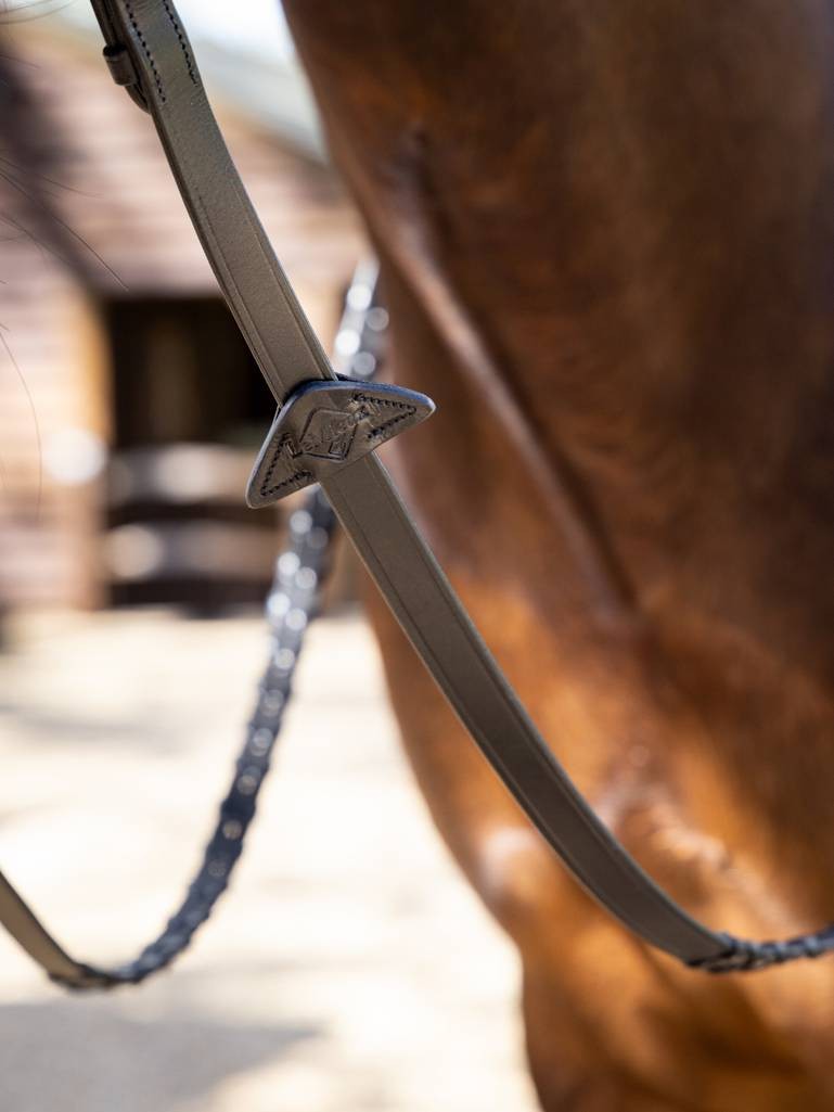 Leather Laced Reins Black/Silver